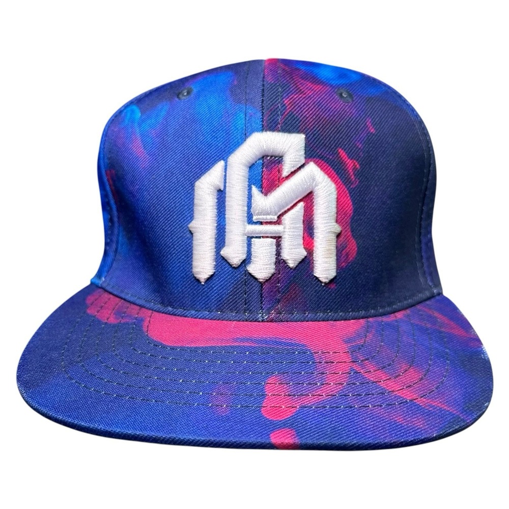 Into The AM Snapback Hat Blue Pink Galaxy Smoke  Print Flat Bill Adjustable Cap